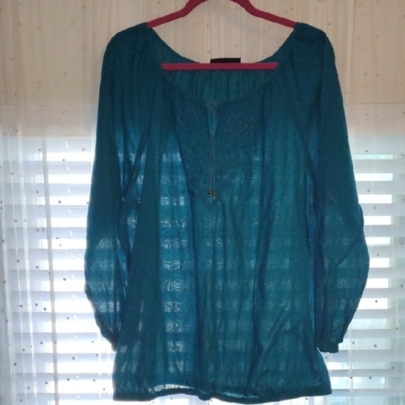 Lane Bryant Tops - Lane Bryant Woman's Long Sleeve Turquoise Blouse with Crochet Detail